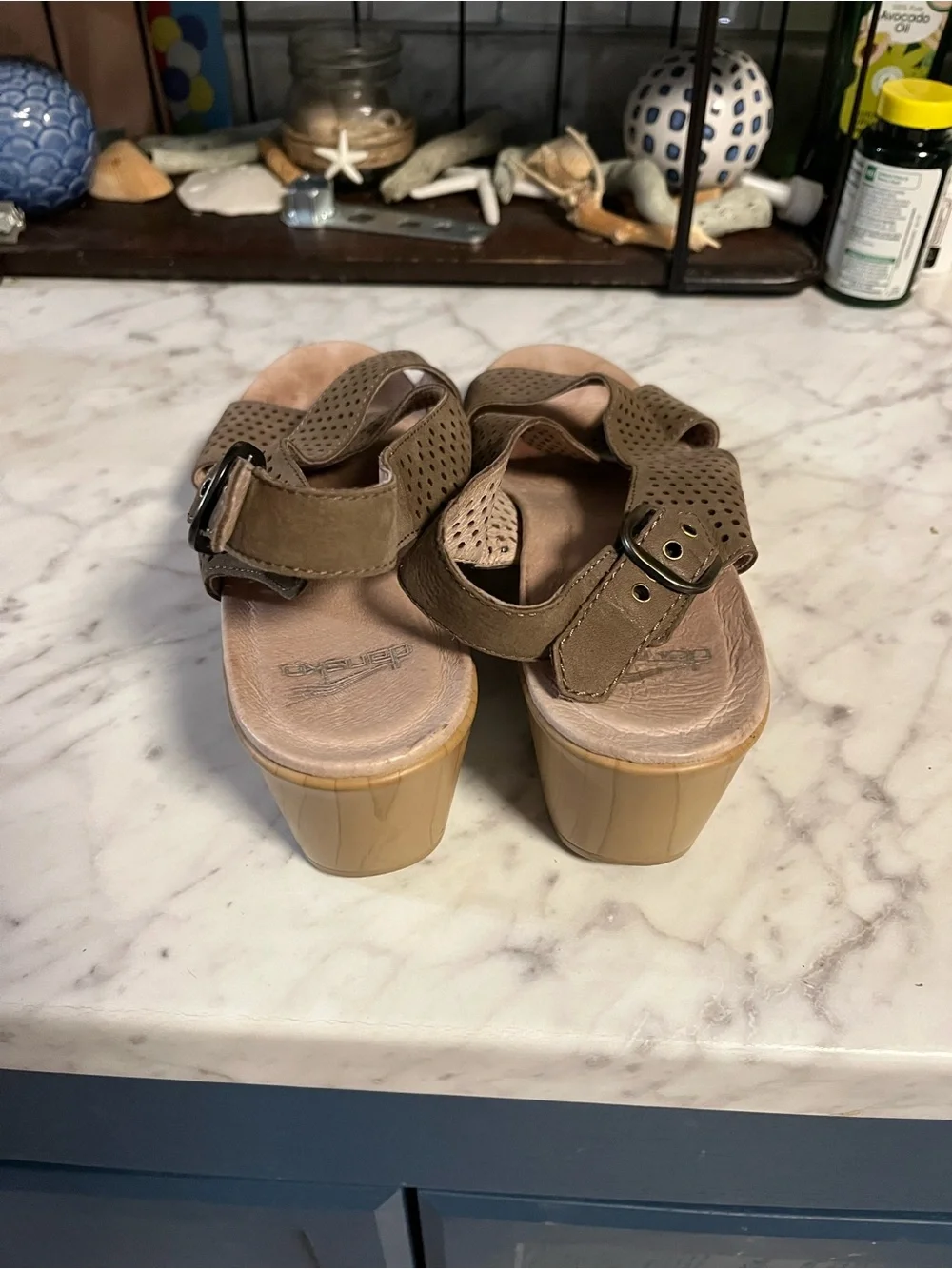 Dansko Brown Perforated Leather Wedge Sandals